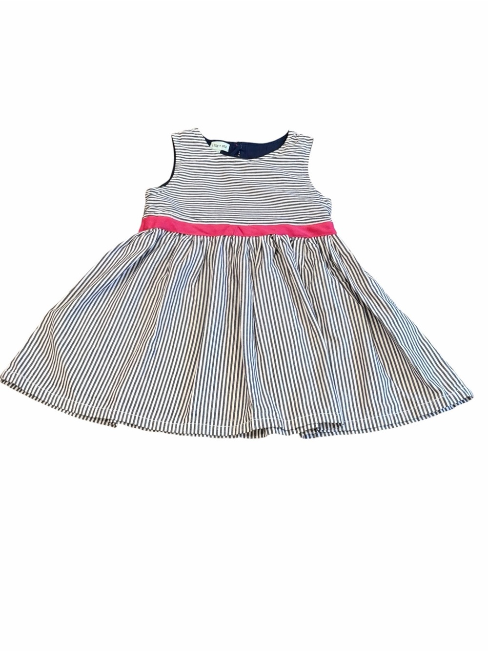 Like New, Lilly & Sid, Sleeveless Navy & White Striped Dress with Appliqué, 4-5